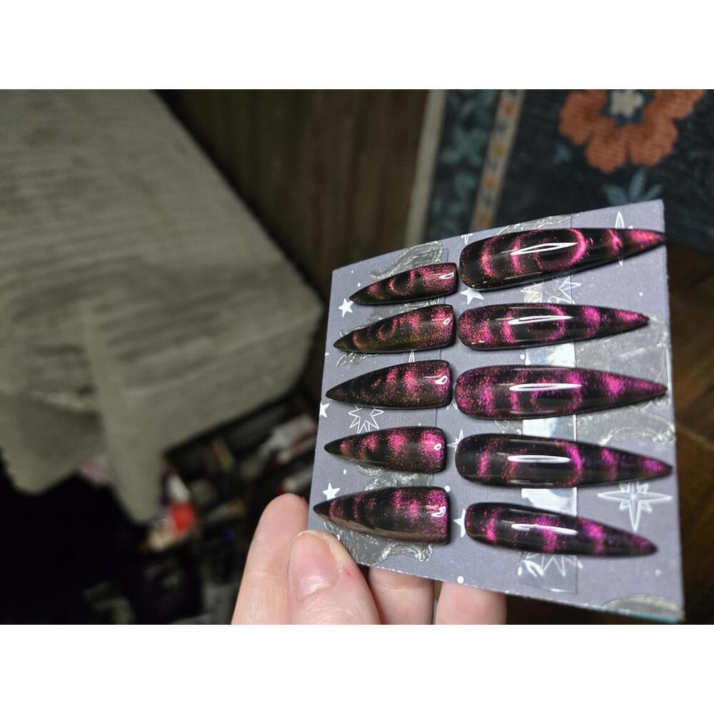 Extra long stiletto swirly cat eye nails custom made